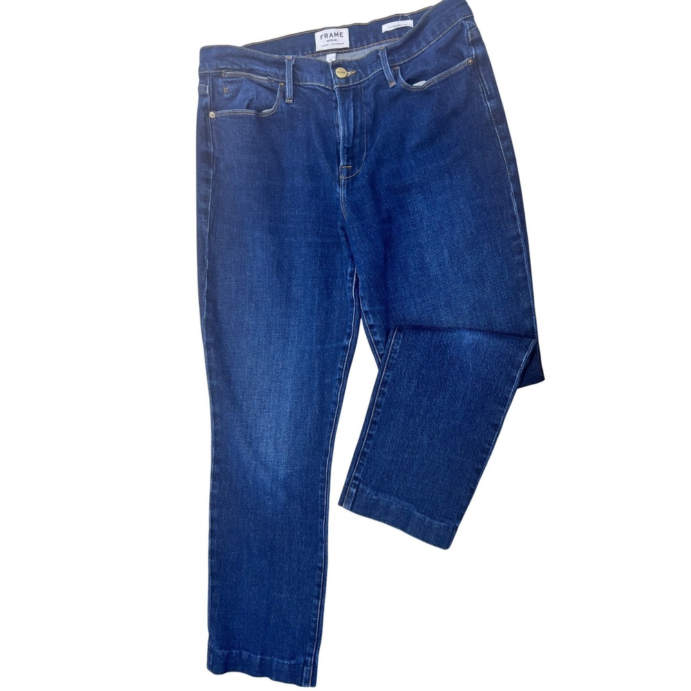 FRAME Le High Straight Jeans Womens 31 Blue Excellent Waldane Cropped Denim